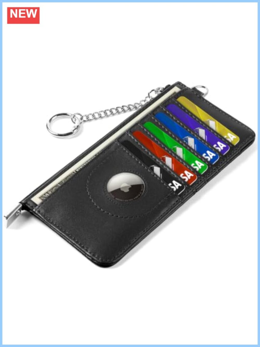 RFID Blocking Slim Faux Leather Card Holder Wallet Zipper Money Pocket AirTag